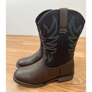Rollda Youth Boys Cowboy Boots Big Kids Size 2 Brown/Black Zip NEW